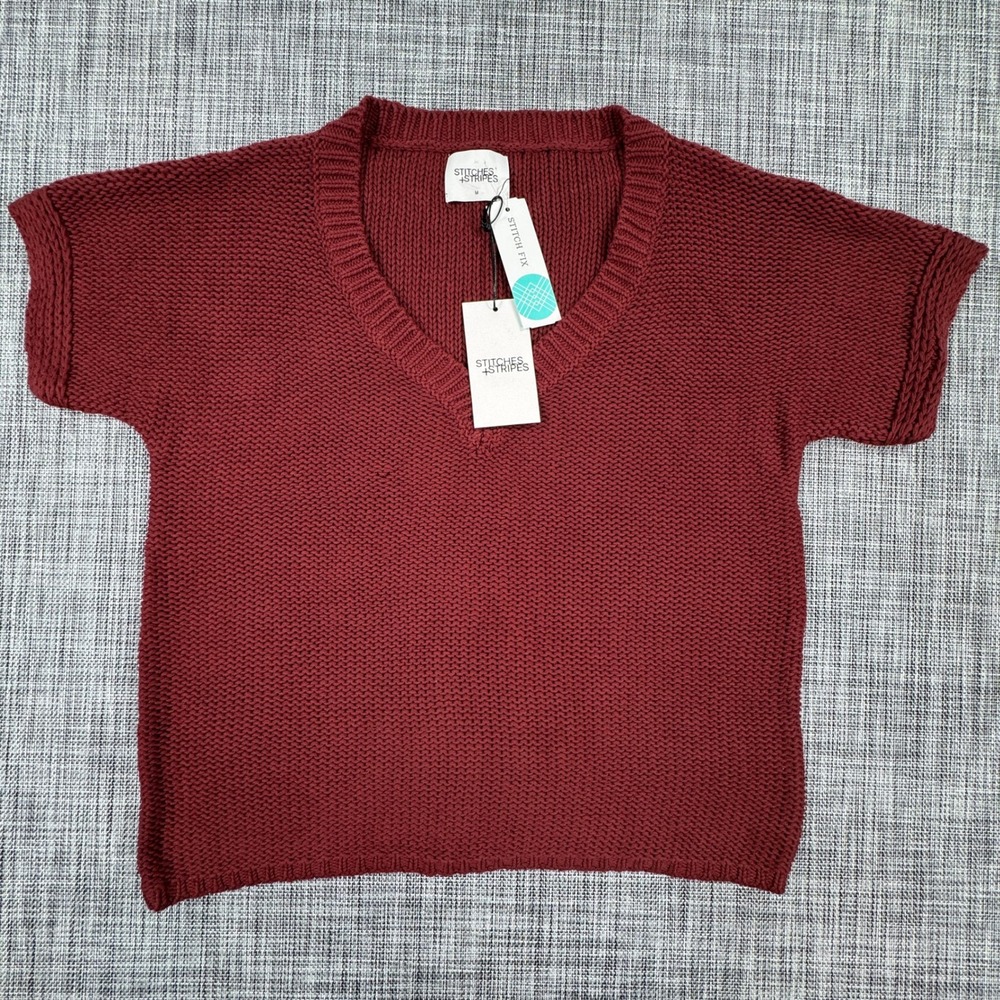 Stitches & Stripes Women's Medium Elodie Burgundy V-Neck Cotton Sweater NWT